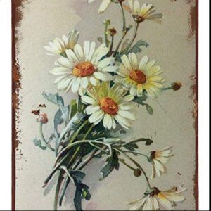 LINQWkk Vintage Tin Sign Flowers White Daisy with Dew Drop Metal Sign Retro Wall
